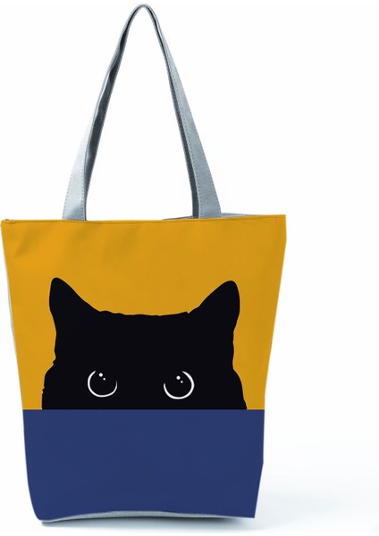 HL1540 Kedi Çanta Stili Handbgas Sevimli Suluboya Siyah Kedi Boyama Bayan Tasarımcı Tote Eco Yeniden Kullanılabilir Alışveriş Alışveriş Çantaları Okul Kitap Çantası Özelleştirmek (Yurt Dışından)