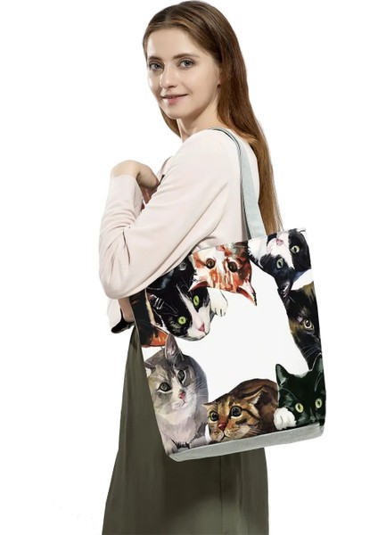 HL1540 Kedi Çanta Stili Handbgas Sevimli Suluboya Siyah Kedi Boyama Bayan Tasarımcı Tote Eco Yeniden Kullanılabilir Alışveriş Alışveriş Çantaları Okul Kitap Çantası Özelleştirmek (Yurt Dışından) indirimleri