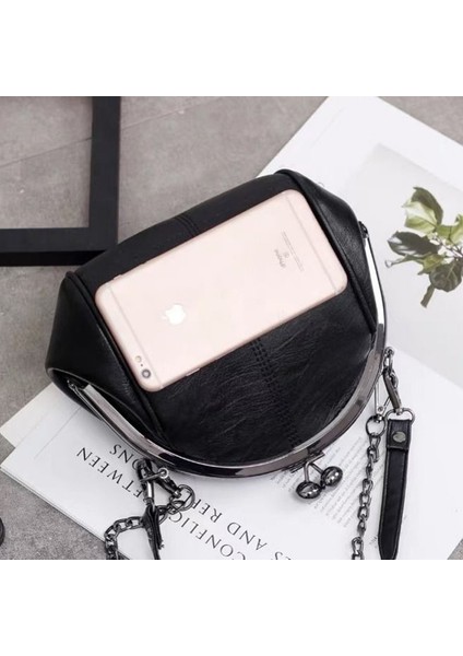 Qiuming Shop Kadın Çantası 3 Tarzı 18CMX15CMX5CM Yeni Bağbozumu Iki Saplı Kabuk Kilit Çanta Çanta Zincir Kadın Omuz Crossbody Çanta Pu Deri Tote Kadın Çanta Çantalar (Yurt Dışından)