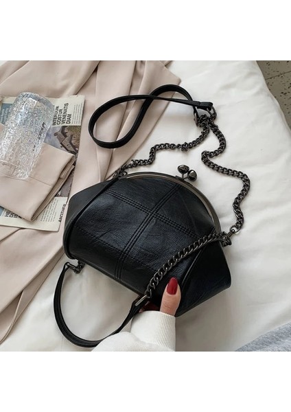 Qiuming Shop Kadın Çantası 3 Tarzı 18CMX15CMX5CM Yeni Bağbozumu Iki Saplı Kabuk Kilit Çanta Çanta Zincir Kadın Omuz Crossbody Çanta Pu Deri Tote Kadın Çanta Çantalar (Yurt Dışından)