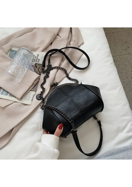 Qiuming Shop Kadın Çantası 3 Tarzı 18CMX15CMX5CM Yeni Bağbozumu Iki Saplı Kabuk Kilit Çanta Çanta Zincir Kadın Omuz Crossbody Çanta Pu Deri Tote Kadın Çanta Çantalar (Yurt Dışından)