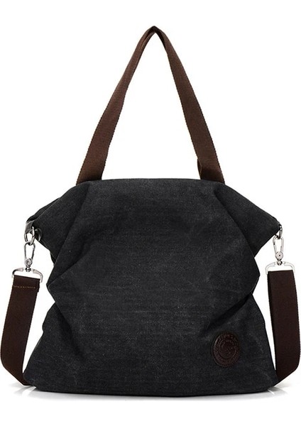 Siyah Stil 38X16X32CM Yogodlns Kadın Kadife Kanvas Tote Bayanlar Rahat Omuz Çantası Katlanabilir Yeniden Kullanılabilir Alışveriş Çantaları Plaj Çantası Kadın Pamuklu Bez Çanta (Yurt Dışından)