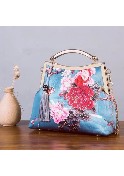 Qiuming Shop Kadın Çantası 1 Tarzı 22CMX16CMX5CM Vintage Tasarımcı Kilit Kabuk Çanta Saf El Yapımı Çanta Saçak Zincir Kadın Omuz Crossbody Çanta Lady Kadın Çanta Iyi Çanta (Yurt Dışından)