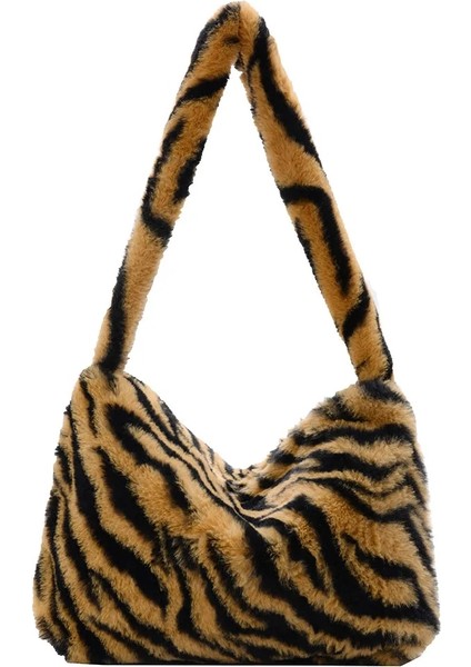 08 Kahverengi Stil Sonbahar Kış Peluş Kabarık Koltuk Altı Çanta Kadın Karikatür Ayı Baskı Bayan Çanta Büyük Kapasiteli Omuz Üst-Kolu Çanta (Yurt Dışından)