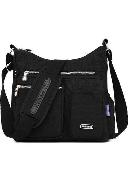 Sıcak Pembe Tarzı Moda Kadın Naylon Omuz Çantaları Çok Fermuarlı Cep Postacı Çantaları Su Geçirmez Crossbody Çanta Üst Saplı Satchel Çanta Tote (Yurt Dışından)