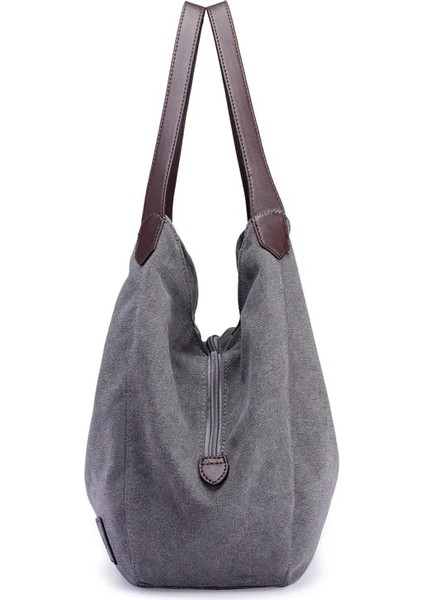 Gri Stil 28X13X30CM Rahat Kanvas Çanta Kadın Büyük Kapasiteli Omuz Çantası Moda Kolu Çanta Yeni Vintage Sıcak Bayan Alışveriş Çanta Bolso (Yurt Dışından) indirimleri