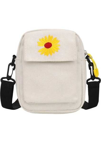 Beyaz Stil Kadın Omuz Çantası Yaz Çantası Sevimli Papatya Çantası Rahat Tote Açık Kanvas Çanta Fermuar Postacı Çantaları Madeni Para Tutacağı Çanta (Yurt Dışından)