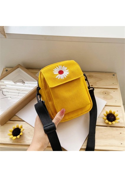 Beyaz Stil Kadın Omuz Çantası Yaz Çantası Sevimli Papatya Çantası Rahat Tote Açık Kanvas Çanta Fermuar Postacı Çantaları Madeni Para Tutacağı Çanta (Yurt Dışından) modelleri