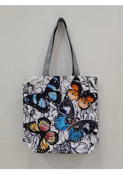 HL0658 Stili Butterfly Printed Cartoon Handbag Classic Floral High Capacity Foldable Shopping Bag Storage Reusable Women Shoulder Bag (Yurt Dışından) fırsatları