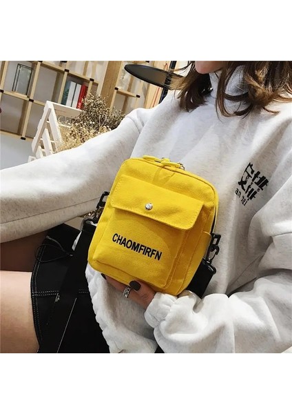 Sarı Stil Çanta Ins Kanvas Çanta Küçük Kare Crossbody Omuz Çantası Kore Tarzı Öğrenci Çok Yönlü Kadın Çantası Mektup Baskılı Kadın Çantası (Yurt Dışından) fırsatları