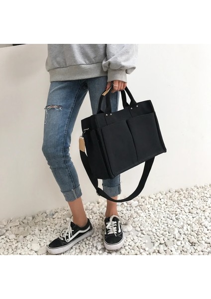 Bej Tarzı Rahat Tuval Büyük Kapasiteli Kadın Çanta Tasarımcısı Geniş Kayış Omuz Crossbody Çanta Bayan Alışveriş Çantası Kadın Büyük Çantalar (Yurt Dışından) fiyatları