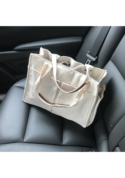 Bej Tarzı Rahat Tuval Büyük Kapasiteli Kadın Çanta Tasarımcısı Geniş Kayış Omuz Crossbody Çanta Bayan Alışveriş Çantası Kadın Büyük Çantalar (Yurt Dışından) modelleri