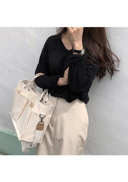 Bej Tarzı Rahat Tuval Büyük Kapasiteli Kadın Çanta Tasarımcısı Geniş Kayış Omuz Crossbody Çanta Bayan Alışveriş Çantası Kadın Büyük Çantalar (Yurt Dışından) fırsatları