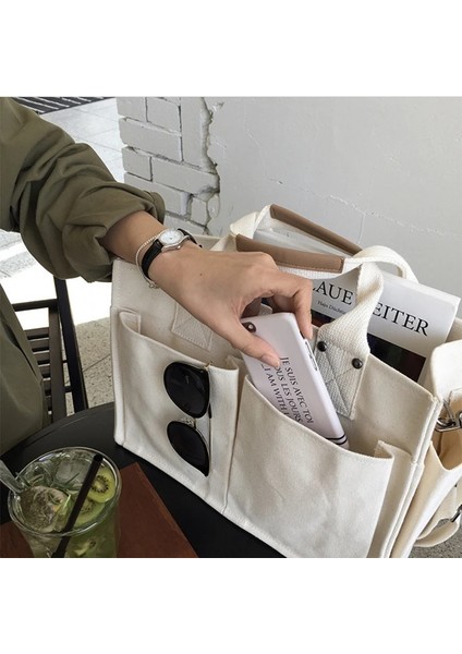 Bej Tarzı Rahat Tuval Büyük Kapasiteli Kadın Çanta Tasarımcısı Geniş Kayış Omuz Crossbody Çanta Bayan Alışveriş Çantası Kadın Büyük Çantalar (Yurt Dışından) indirimleri