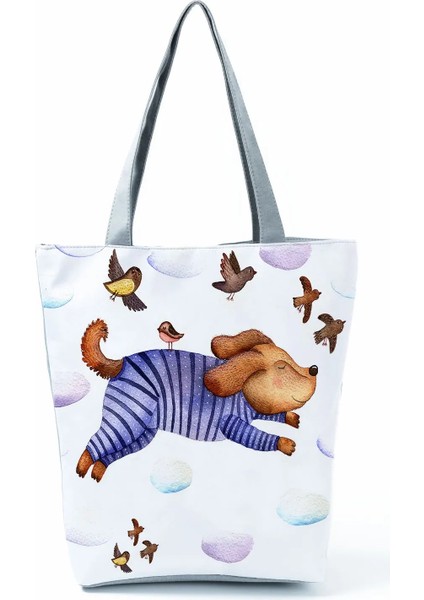 HL0176 Stili Köpek Baskılı Çanta Pug Rahat Yüksek Kapasiteli Eko Yeniden Kullanılabilir Alışveriş Çantası Kadın Çiçek Seyahat Depolama Tote Tüm Maç Özel Desen (Yurt Dışından)