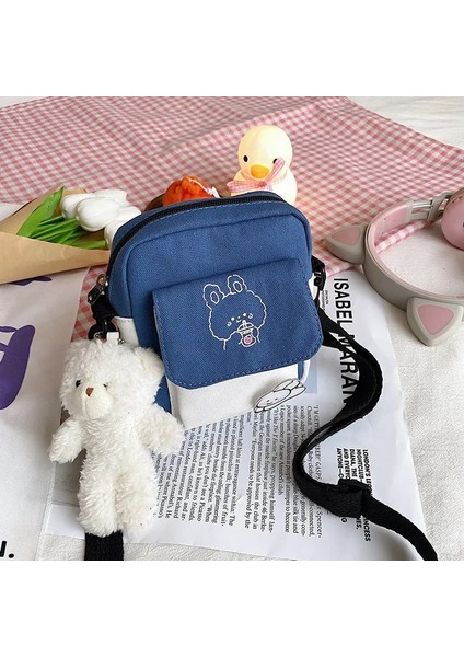 Mavi Stil Kolye ile Tuval Omuz Kadın Çantası Küçük Kore Moda Messenger Crossbody Çanta Kız Öğrenciler Için Pamuklu Bez Kadın Çanta Bolsas (Yurt Dışından)