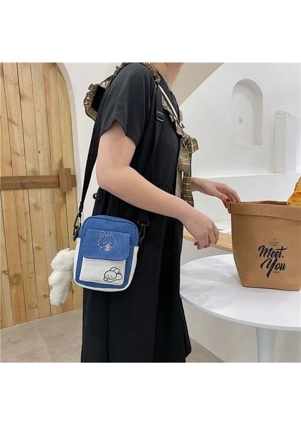 Mavi Stil Kolye ile Tuval Omuz Kadın Çantası Küçük Kore Moda Messenger Crossbody Çanta Kız Öğrenciler Için Pamuklu Bez Kadın Çanta Bolsas (Yurt Dışından) modelleri