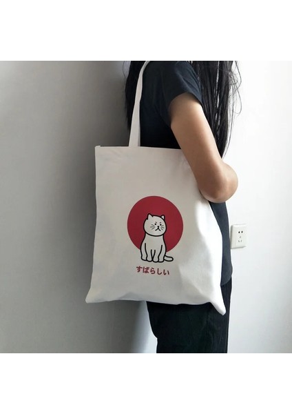 No.6 Tarzı Kadın Kanvas Alışveriş Çantası Ukiyoe Bez Bez Çantalar Tek Omuz Çantaları Kadın Alışveriş Çantaları (Yurt Dışından)