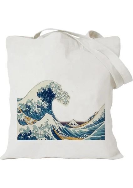 No.6 Tarzı Kadın Kanvas Alışveriş Çantası Ukiyoe Bez Bez Çantalar Tek Omuz Çantaları Kadın Alışveriş Çantaları (Yurt Dışından) fiyatları