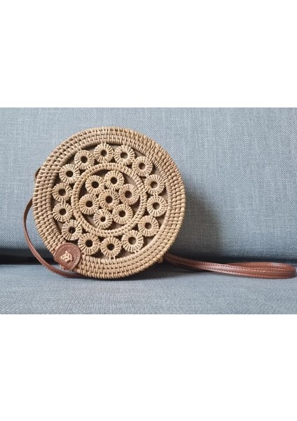 ILGINÇ20X8 Stili Dokuma Kamış Örgü Çanta Yuvarlak Hasır Omuz Çantası Küçük Plaj Çantaları Kadın Yaz Hollow El Yapımı Messenger Crossbody Çanta (Yurt Dışından)
