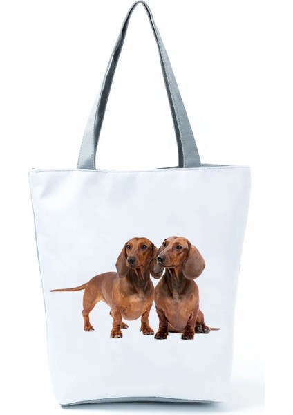 HL1525 Stili Köpek Baskılı Çanta Pug Rahat Yüksek Kapasiteli Eko Yeniden Kullanılabilir Alışveriş Çantası Kadın Çiçek Seyahat Depolama Tote Tüm Maç Özel Desen (Yurt Dışından)