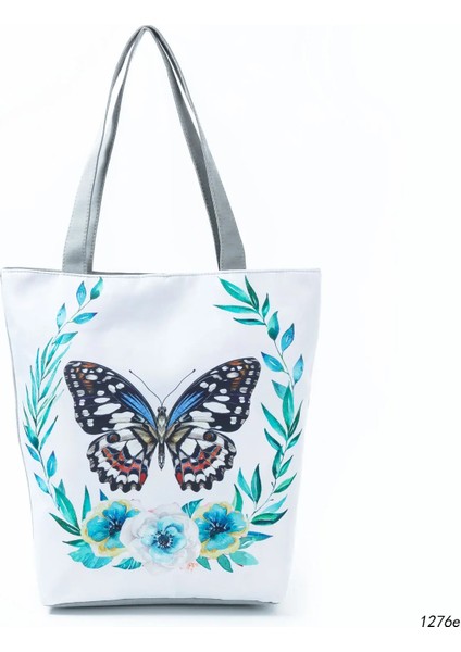 1276E Style Çiçek ve Baykuş Baskılı Kadın Günlük Tote Bayan Günlük Kullanım Bayan Alışveriş Çantası Bayan Tek Omuz Çanta Basit Plaj Çantası (Yurt Dışından)