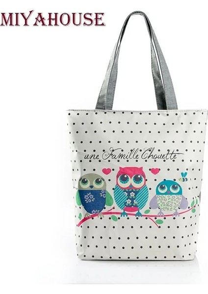 1276E Style Çiçek ve Baykuş Baskılı Kadın Günlük Tote Bayan Günlük Kullanım Bayan Alışveriş Çantası Bayan Tek Omuz Çanta Basit Plaj Çantası (Yurt Dışından) modelleri