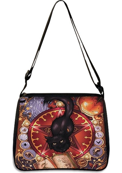 YXBWITHC12CW Stili 20CMX24CM Sevimli Siyah Kedi Cadı Messenger Çanta Kadın Çanta Tuval Koltukaltı Omuz Çantaları Büyücülük Kafatası Kız Gotik Crossbody Çanta Hediye (Yurt Dışından)