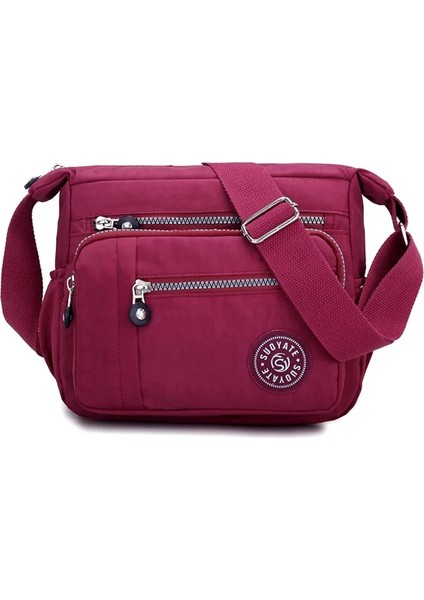 02 Şarap Kırmızısı Stili 2022 Moda Kadın Omuz Askılı Çanta Naylon Oxford Hafif Su Geçirmez Fermuar Paketi Büyük Kapasiteli Seyahat Crossbody Çanta (Yurt Dışından)