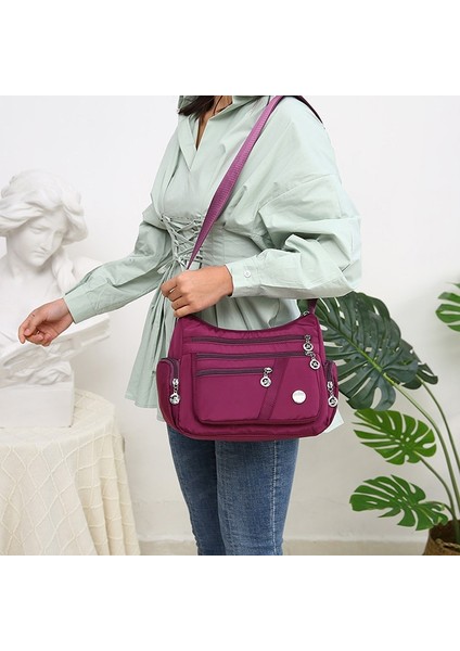 02 Şarap Kırmızısı Stili 2022 Moda Kadın Omuz Askılı Çanta Naylon Oxford Hafif Su Geçirmez Fermuar Paketi Büyük Kapasiteli Seyahat Crossbody Çanta (Yurt Dışından)