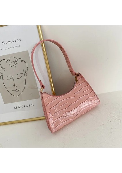 Pembe Tarzı Timsah Desen Pu Deri Çanta Kadın Omuz Çantası Moda Bayanlar Koltukaltı Çanta Retro Rahat Kadın Tote Küçük Debriyaj Dropship (Yurt Dışından)