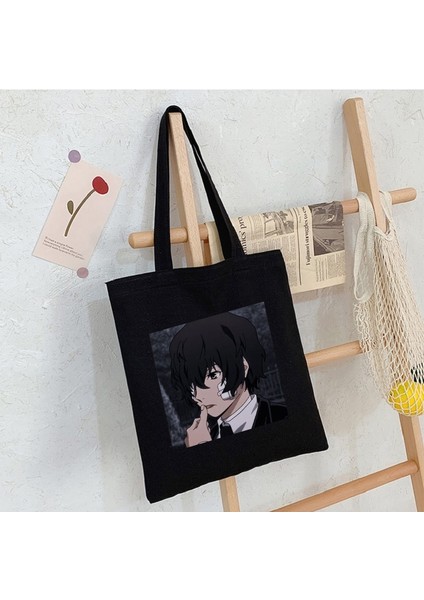 HEI05 Stili Harajuku Bungo Sokak Köpeği Anime Kadın Alışveriş Çantası Vintage Büyük Kapasiteli Kanvas Çanta Artoon Y2K Japon Kadın Omuz Çantası (Yurt Dışından)