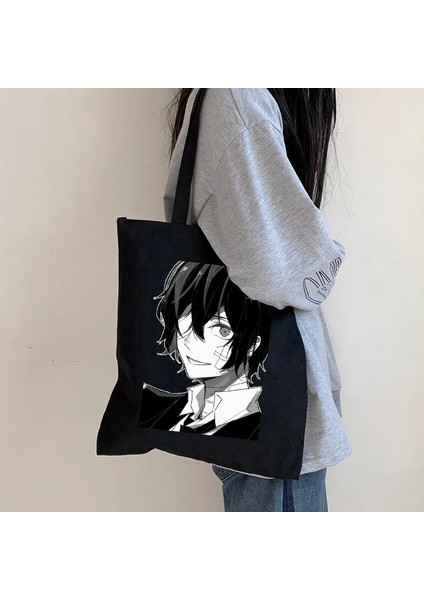 HEI05 Stili Harajuku Bungo Sokak Köpeği Anime Kadın Alışveriş Çantası Vintage Büyük Kapasiteli Kanvas Çanta Artoon Y2K Japon Kadın Omuz Çantası (Yurt Dışından) indirimleri