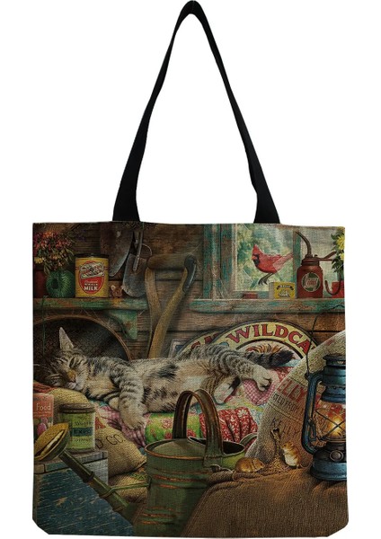 HM2557 Tarzı Karikatür Sevimli Dinozor Baskılı Tote Keten Kişilik Kız Omuz Çantası Büyük Kapasiteli Seyahat Depolama Paketleri Kadın Alışveriş Çantası (Yurt Dışından)