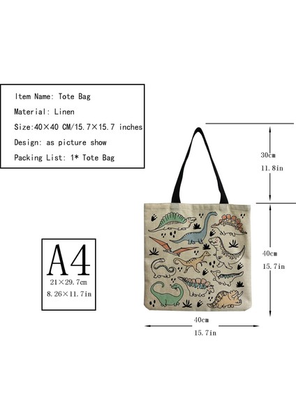 HM2557 Tarzı Karikatür Sevimli Dinozor Baskılı Tote Keten Kişilik Kız Omuz Çantası Büyük Kapasiteli Seyahat Depolama Paketleri Kadın Alışveriş Çantası (Yurt Dışından) indirimleri