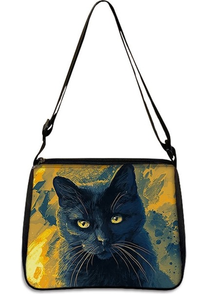 YXBWITHC15CW Stili 25CMX30CM Sevimli Siyah Kedi Cadı Messenger Çanta Kadın Çanta Tuval Koltukaltı Omuz Çantaları Büyücülük Kafatası Kız Gotik Crossbody Çanta Hediye (Yurt Dışından)