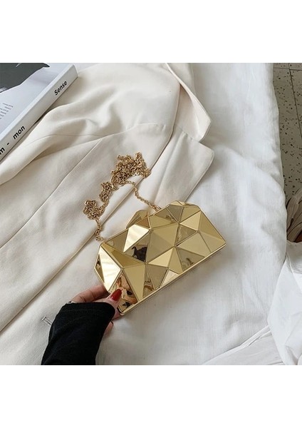 Altın Tarzı Kadın Çanta Çantaları Womelutches Için Moda Geometrik Mini Parti Akşam Çanta Crossbody Omuz Çantası Altın Kutu Debriyaj (Yurt Dışından)