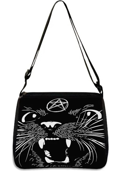 YXBWITHC14CW Stili 25CMX30CM Sevimli Siyah Kedi Cadı Messenger Çanta Kadın Çanta Tuval Koltukaltı Omuz Çantaları Büyücülük Kafatası Kız Gotik Crossbody Çanta Hediye (Yurt Dışından)