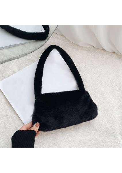 Çoklu Stil Moda Yeni Düz Renk Omuz Koltukaltı Çantası Kadın Peluş Yumuşak Sonbahar Kış Moda Kabarık Tote Çanta Bayan Seyahat Çantası (Yurt Dışından)