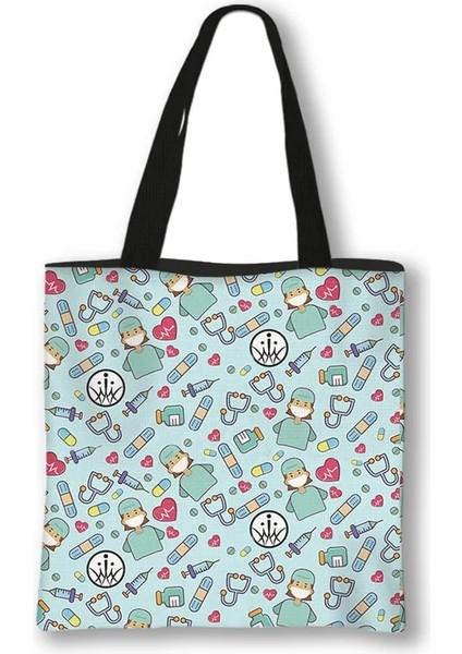 BSTDNURSS03 Stili 39CMX39CM Kadın Hemşire Baskılı Kadın Alışveriş Çantası Moda Aşk Büyük Kapasiteli Eko Yeniden Kullanılabilir Omuz Çantası Seyahat Çanta Can Özel Desen (Yurt Dışından)