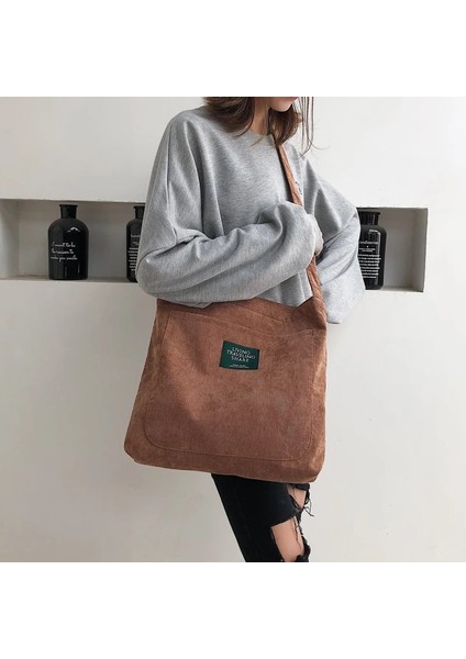 Siyahımsı Yeşil Tarzı Kadın Kadife Omuz Çantası Li Tuval Crossbody Çanta Basit Bez Kumaş Çanta Tote Katı Fermuar Messenger Çanta Kızlar Için (Yurt Dışından) modelleri