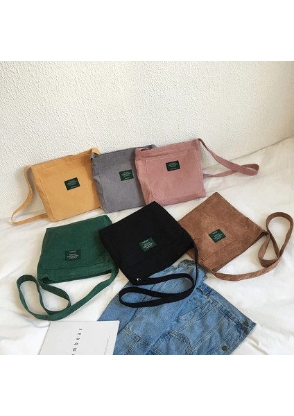 Siyahımsı Yeşil Tarzı Kadın Kadife Omuz Çantası Li Tuval Crossbody Çanta Basit Bez Kumaş Çanta Tote Katı Fermuar Messenger Çanta Kızlar Için (Yurt Dışından) fırsatları