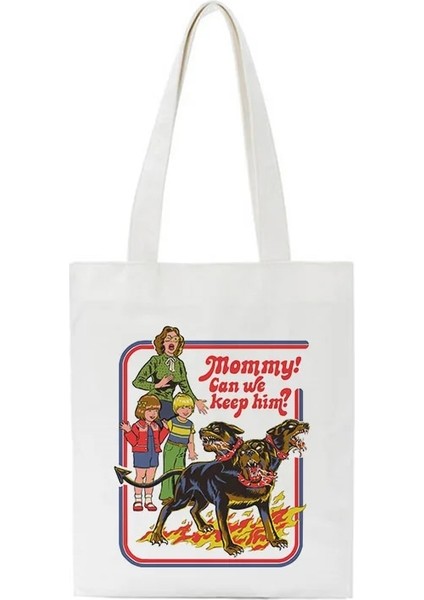 NO.1493 Stili Death Evil Devil Alien Baskı Yeni Rahat Harajuku Kadın Omuz Kanvas Çanta Ins Büyük Kapasiteli Tote Vogue Yeniden Kullanılabilir Kadın Çantaları (Yurt Dışından)