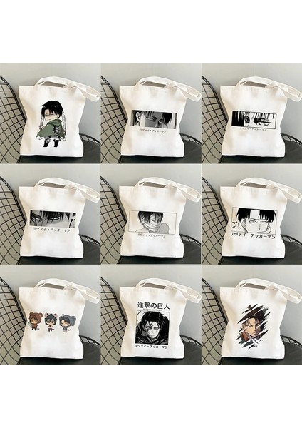 B125O Stili Japon Anime Levi Titan Bez Çanta Shopper Baggeki Hiçbir Kyojin Alışveriş Çantası Omuz Çantası Kanvas Çanta Yeniden Kullanılabilir (Yurt Dışından)