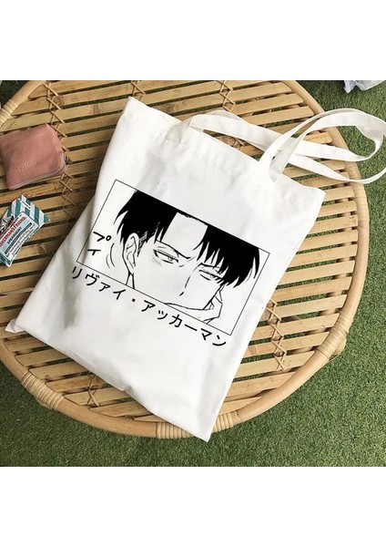 B125O Stili Japon Anime Levi Titan Bez Çanta Shopper Baggeki Hiçbir Kyojin Alışveriş Çantası Omuz Çantası Kanvas Çanta Yeniden Kullanılabilir (Yurt Dışından)