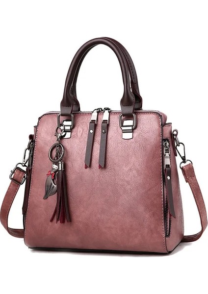 Açık Pembe Tarzı Yogodlns Vintage Kedi Püskül Lüks Çanta Kadın Çantaları Çift Fermuarlı Crossbody Çanta Omuz Çantası Rahat Kabuk Tote Bayan (Yurt Dışından)