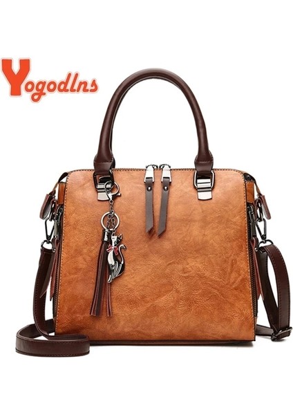 Açık Pembe Tarzı Yogodlns Vintage Kedi Püskül Lüks Çanta Kadın Çantaları Çift Fermuarlı Crossbody Çanta Omuz Çantası Rahat Kabuk Tote Bayan (Yurt Dışından) fırsatları