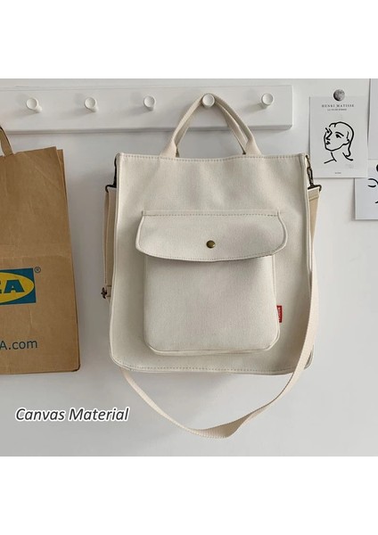 Tuval Bej Tarzı Hylhexyr Kadife Omuz Çantası Kadın Vintage Alışveriş Çantaları Fermuar Kız Öğrenci Bookbag Çanta Dış Cep ile Rahat Tote (Yurt Dışından)