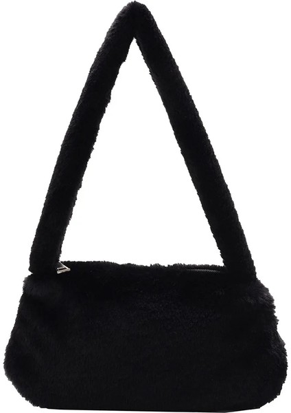 Siyah Stil Fashion Women's Bag Trend Baguette Bag Plush Animal Print Shopper Purses Female Autumn Handbag Shoulder Underarm Bag (Yurt Dışından)