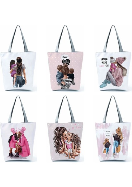 HL3024 Mama Çanta Stili Sevimli Karikatür Süper Mama Baskı Tote Çanta Seyahat Omuz Çantaları Anne ve Bebek Katlanır Kadın Rahat Çantalar Eko Yeniden Kullanılabilir Alışveriş Çantası (Yurt Dışından) modelleri